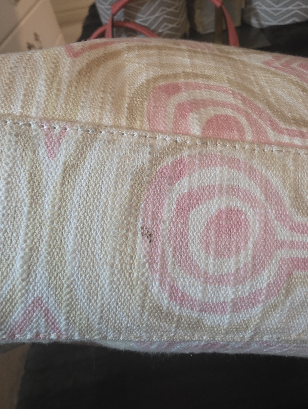 Good Condition  Coach AUDREY  Pink Patterned Tote Bag with Coral Trim - Picture 8 of 9